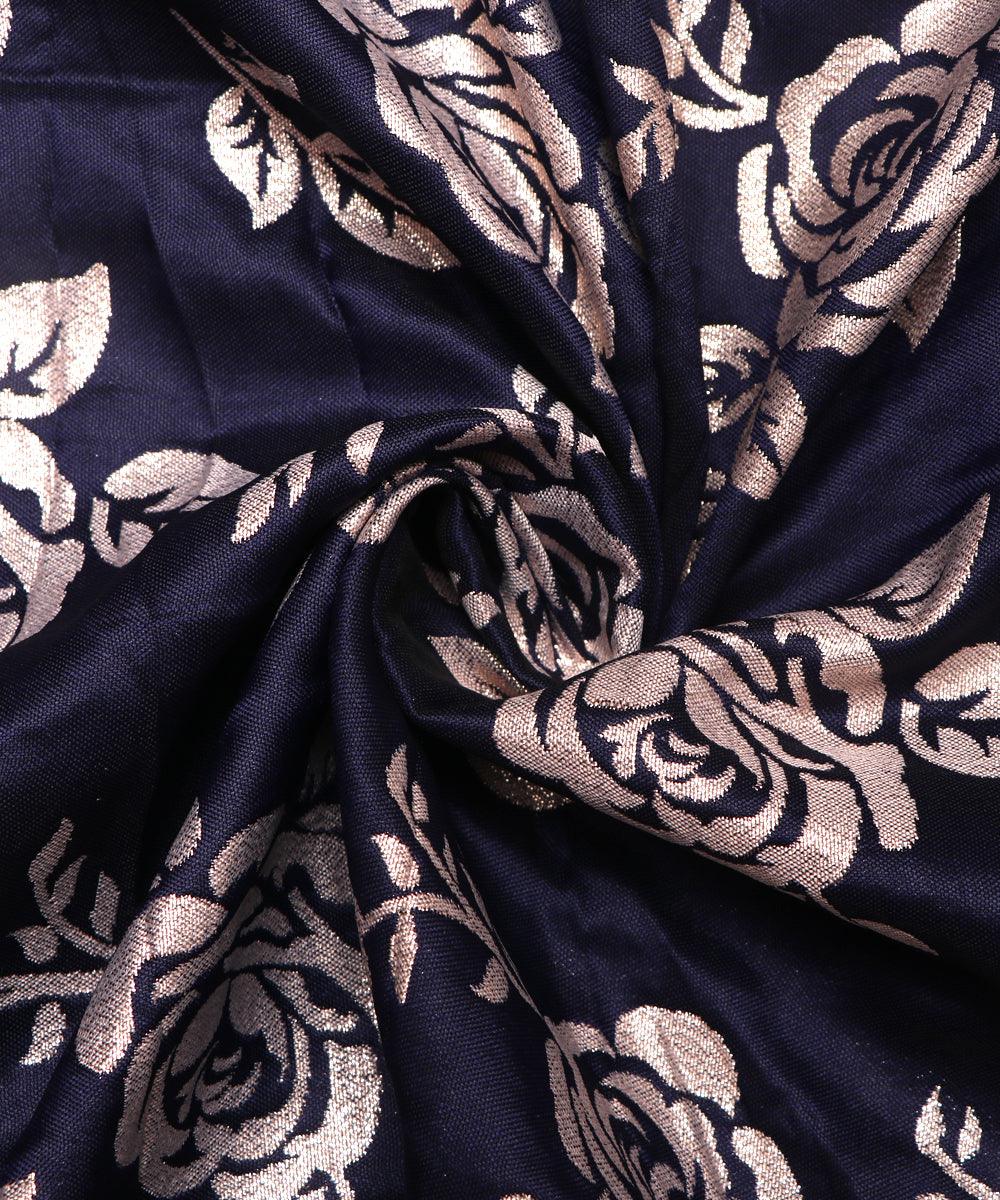blue and golden floral pattern brocade lycra fabric b127 3455
