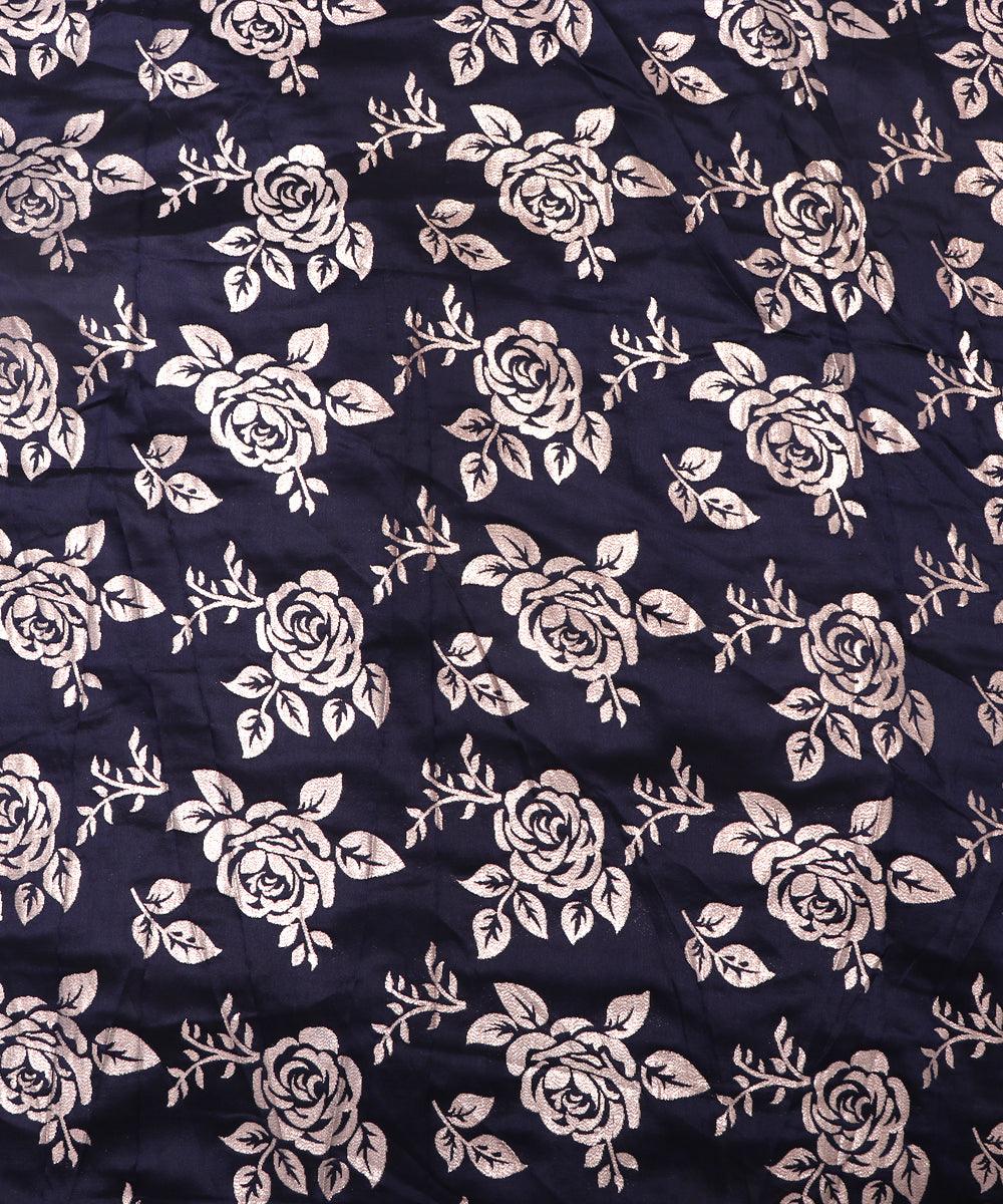 blue and golden floral pattern brocade lycra fabric b127 3455