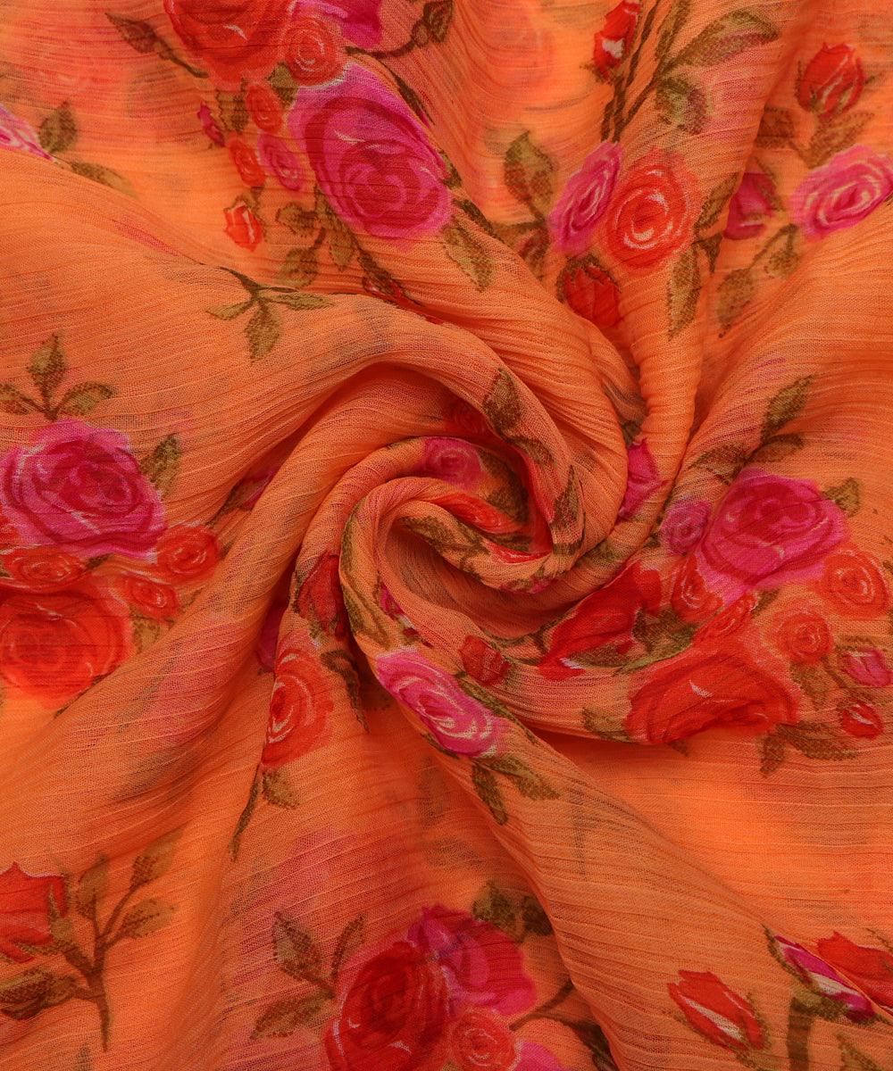 light orange floral print chiffon fabric
