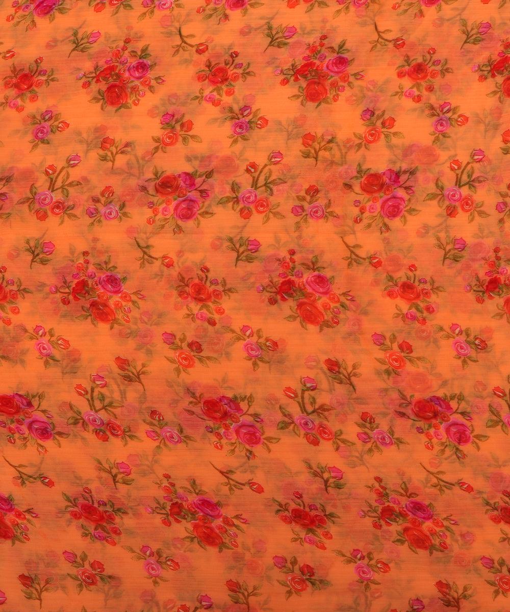light orange floral print chiffon fabric