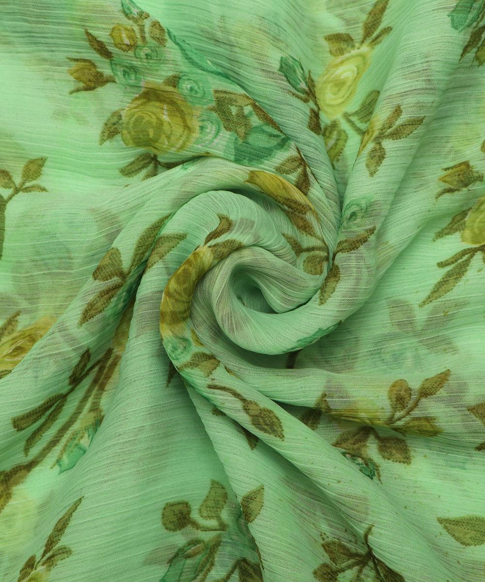 light green floral print chiffon fabric