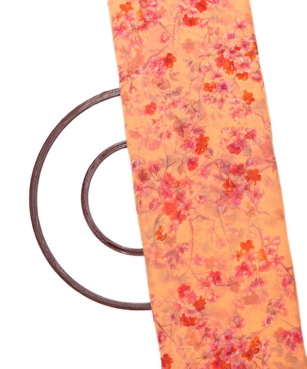 light orange colour floral print chiffon fabric