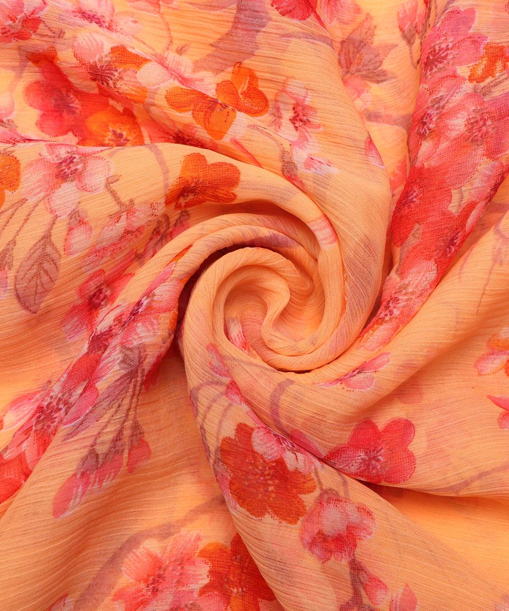 light orange colour floral print chiffon fabric