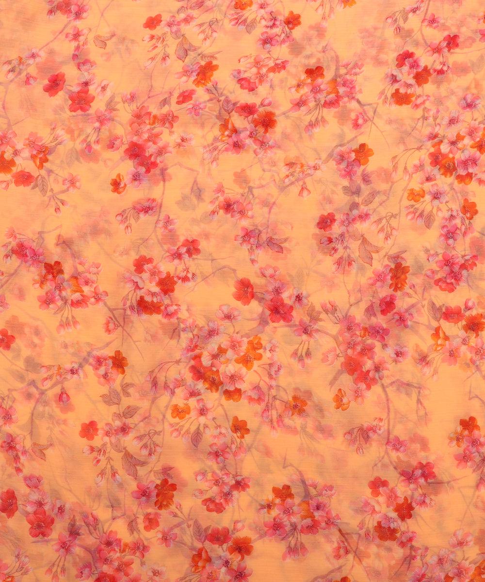 light orange colour floral print chiffon fabric
