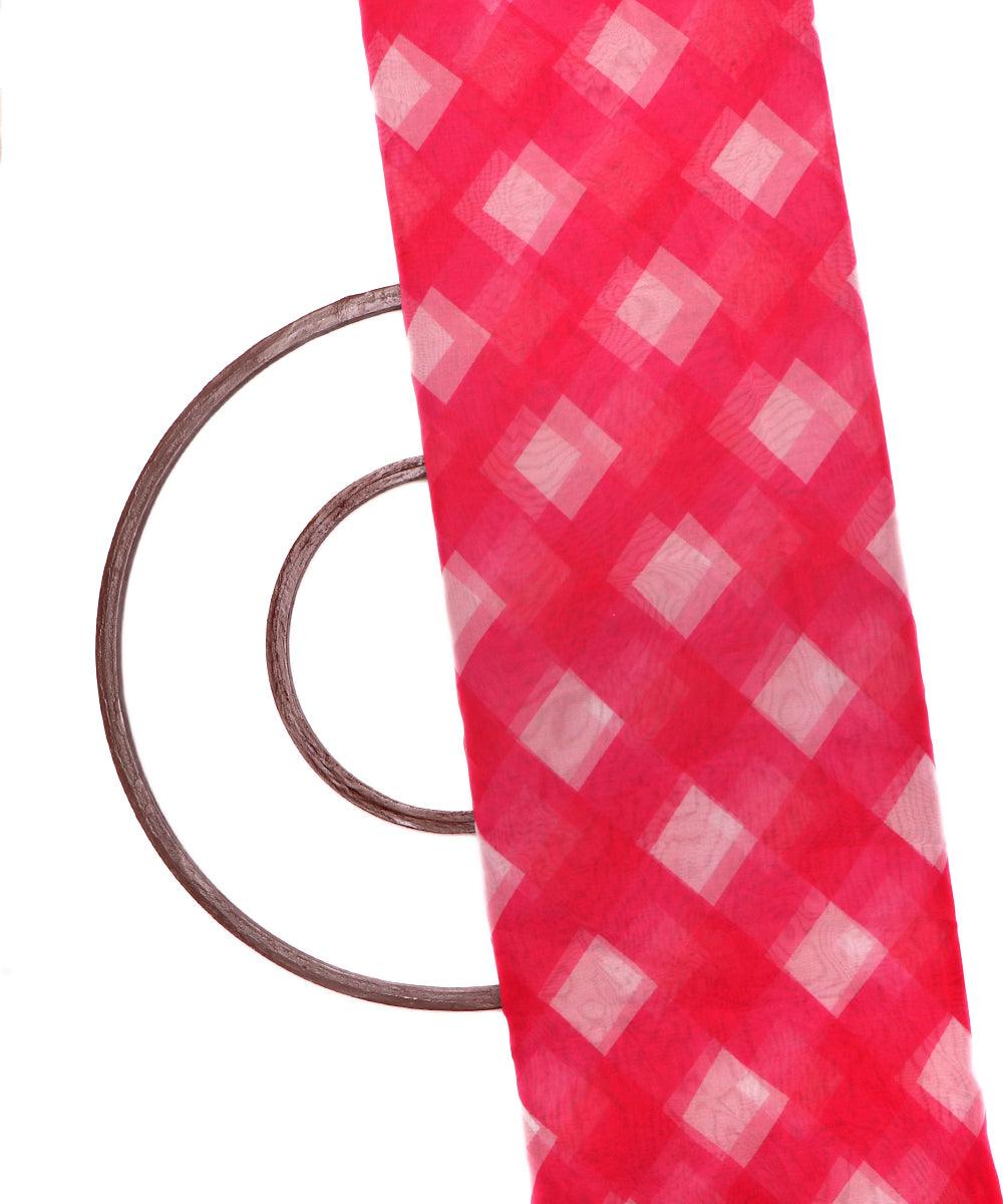 pink color zig zag pattern organza fabric