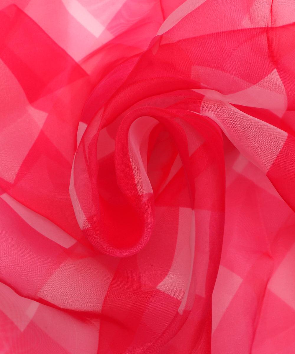 pink color zig zag pattern organza fabric