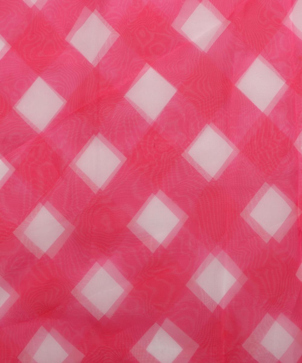 pink color zig zag pattern organza fabric