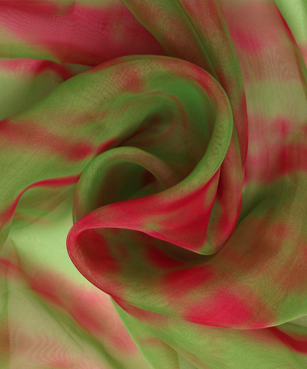 green color shibori pattern organza fabric