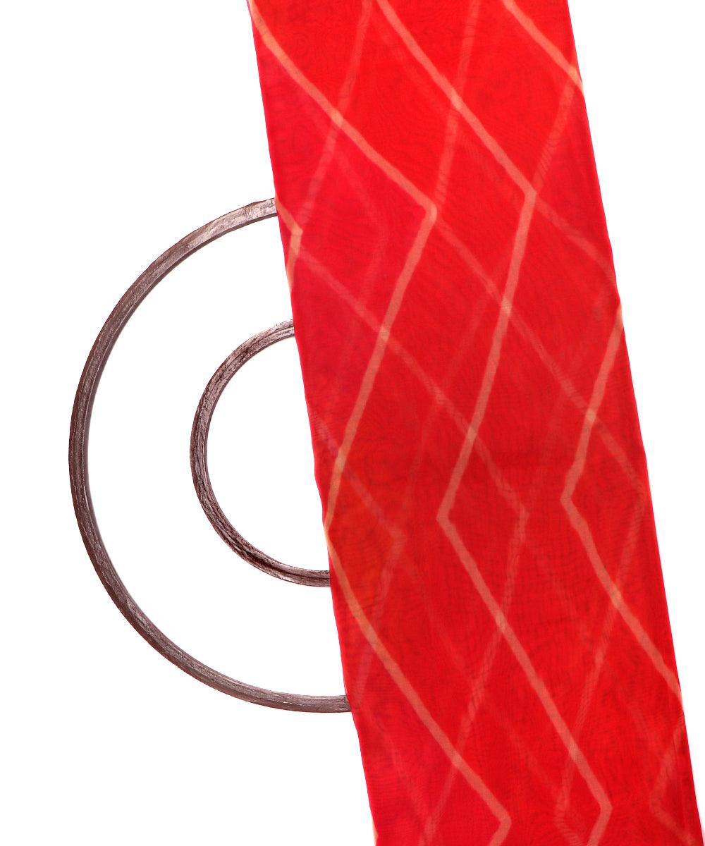 red color zig zag pattern organza fabric