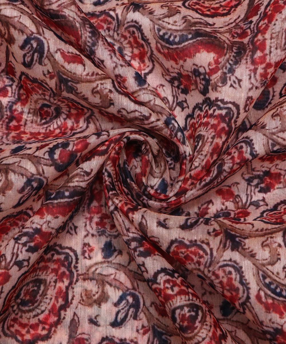 white color kalamkari print chanderi fabric