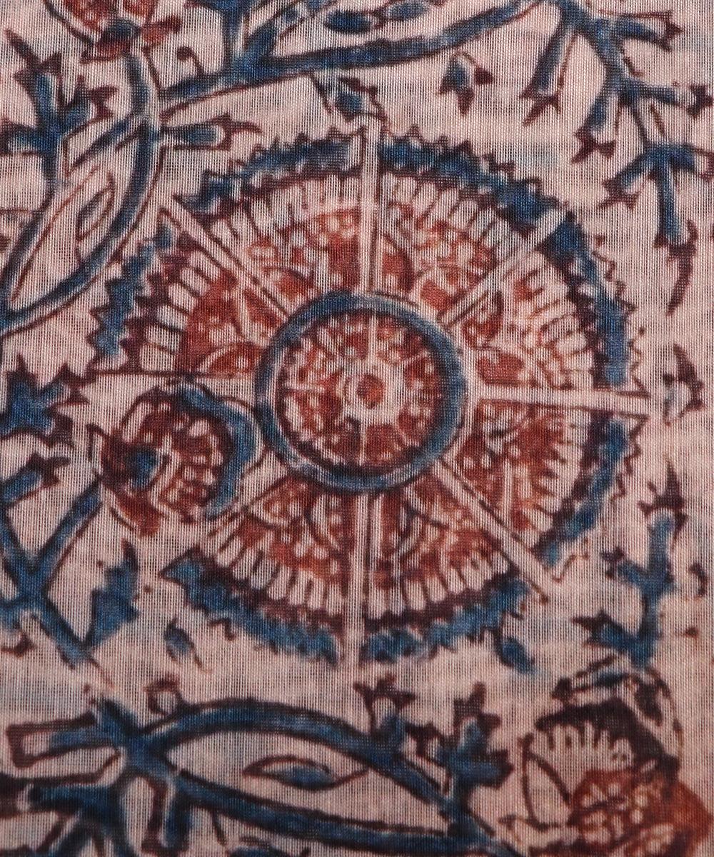 white color kalamkari print chanderi fabric 1
