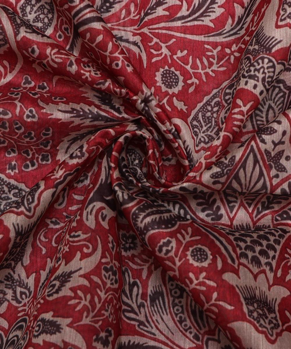 red color kalamkari print chanderi fabric