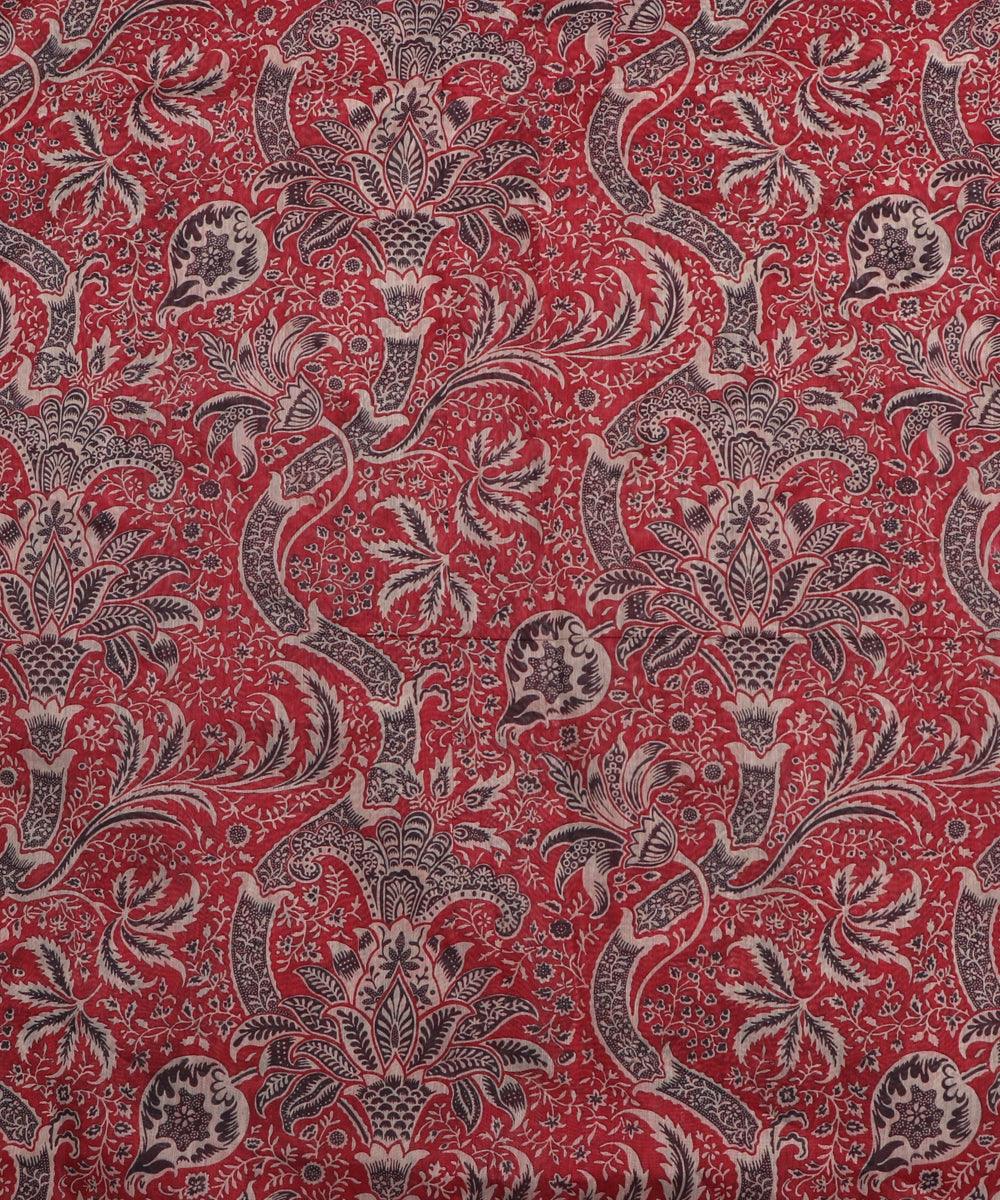 red color kalamkari print chanderi fabric