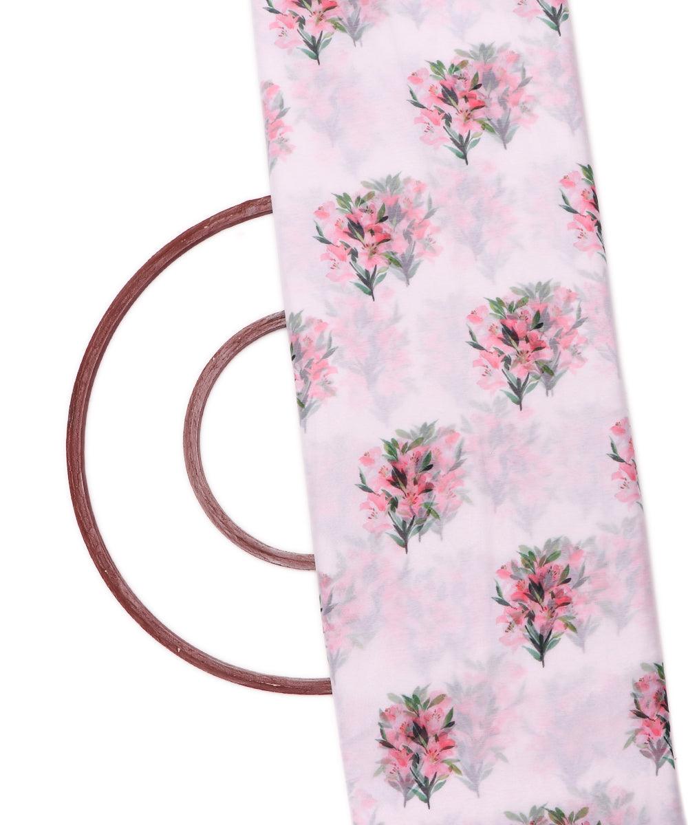 white color floral print chiffon fabric