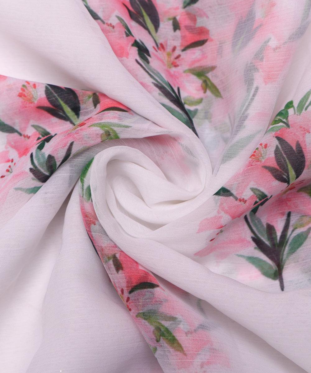 white color floral print chiffon fabric