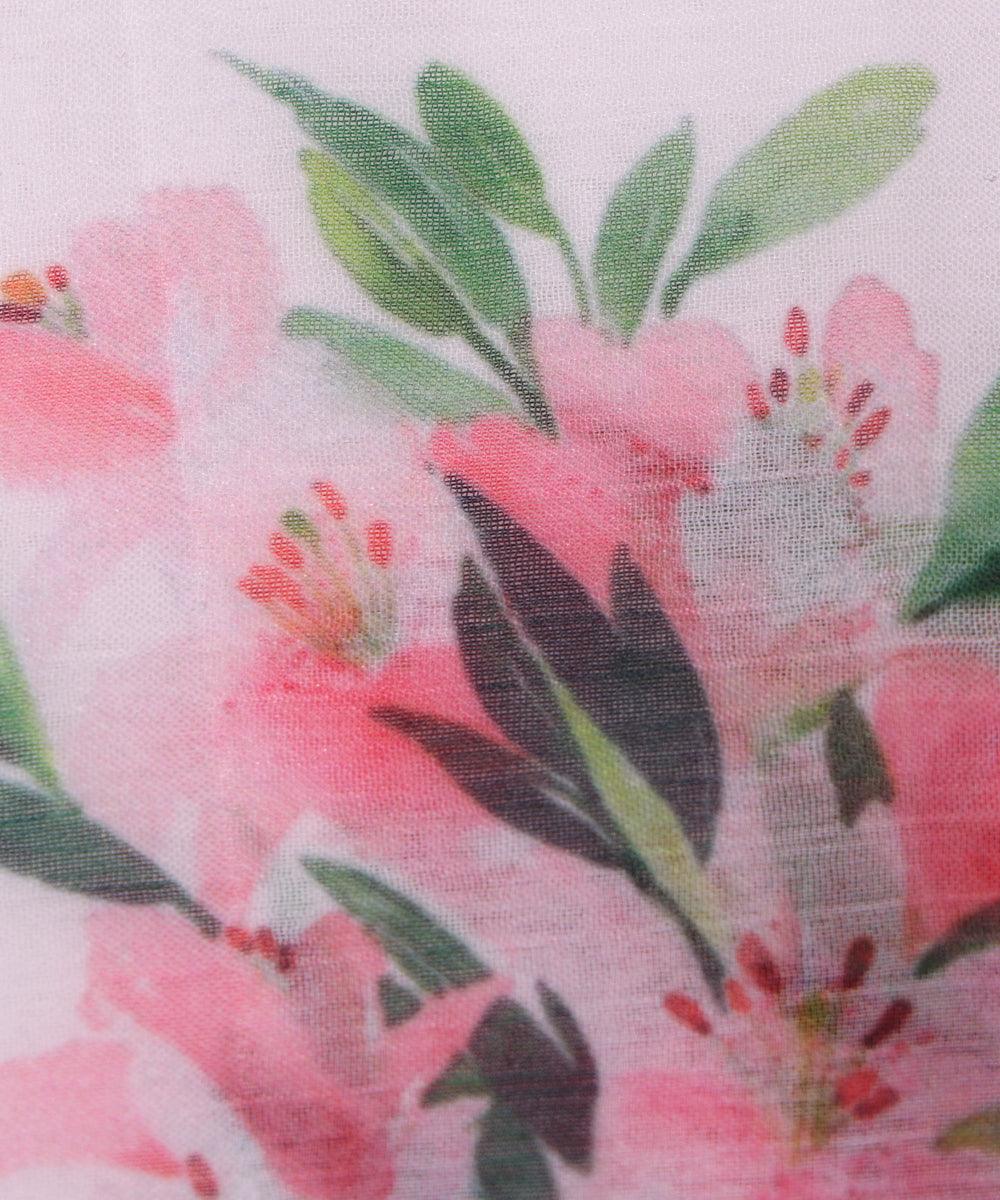 white color floral print chiffon fabric