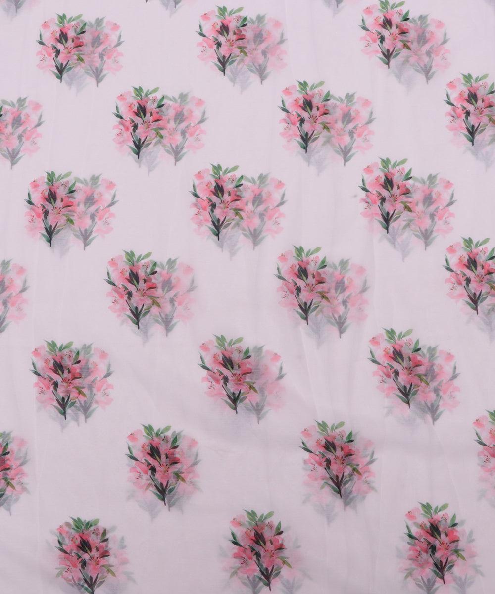 white color floral print chiffon fabric