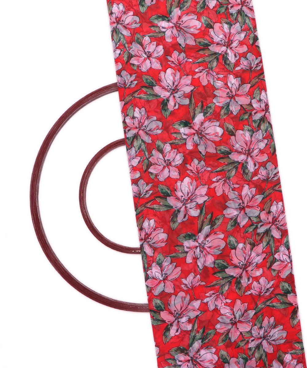 red colour floral print chiffon fabric