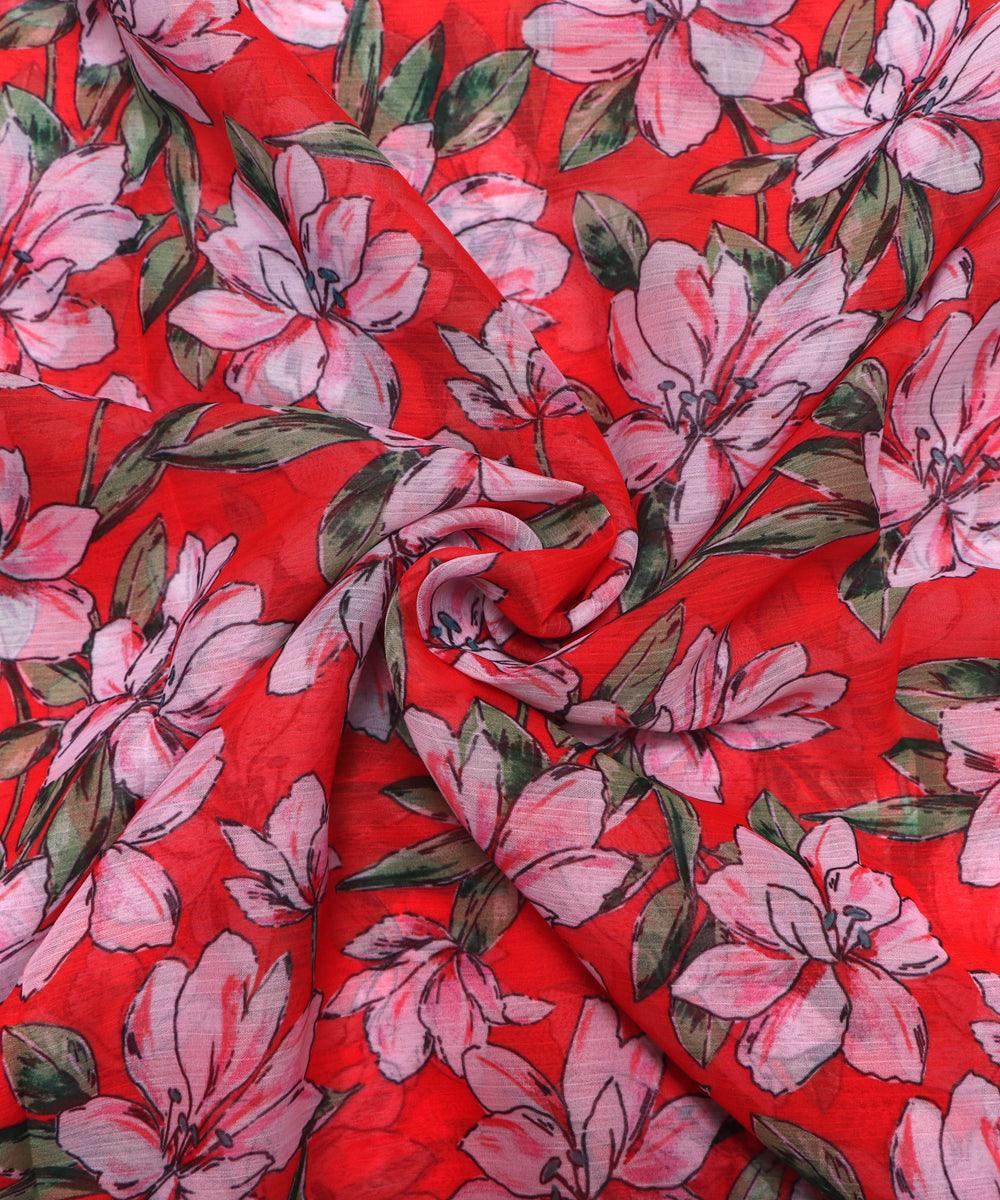 red colour floral print chiffon fabric