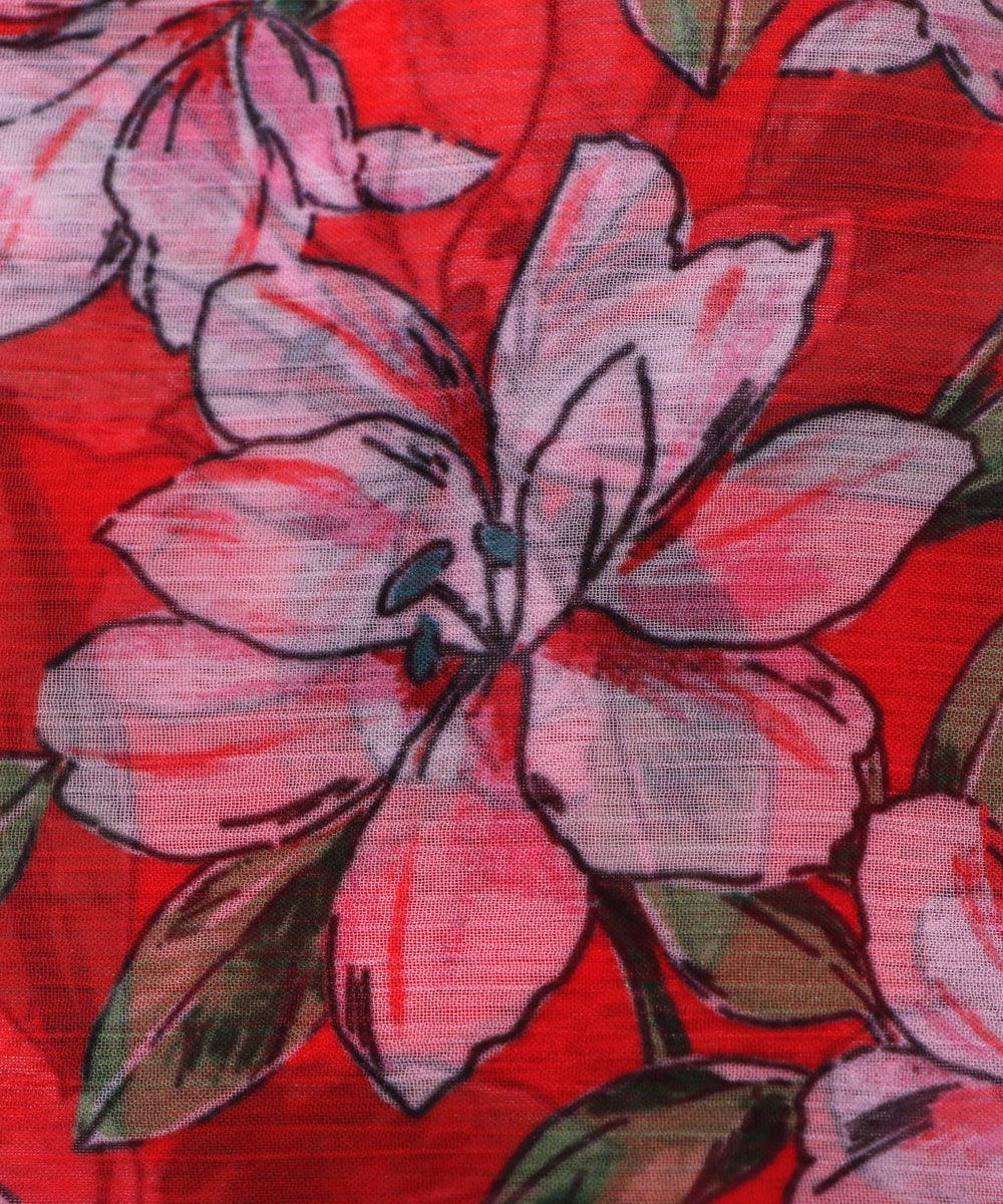 red colour floral print chiffon fabric