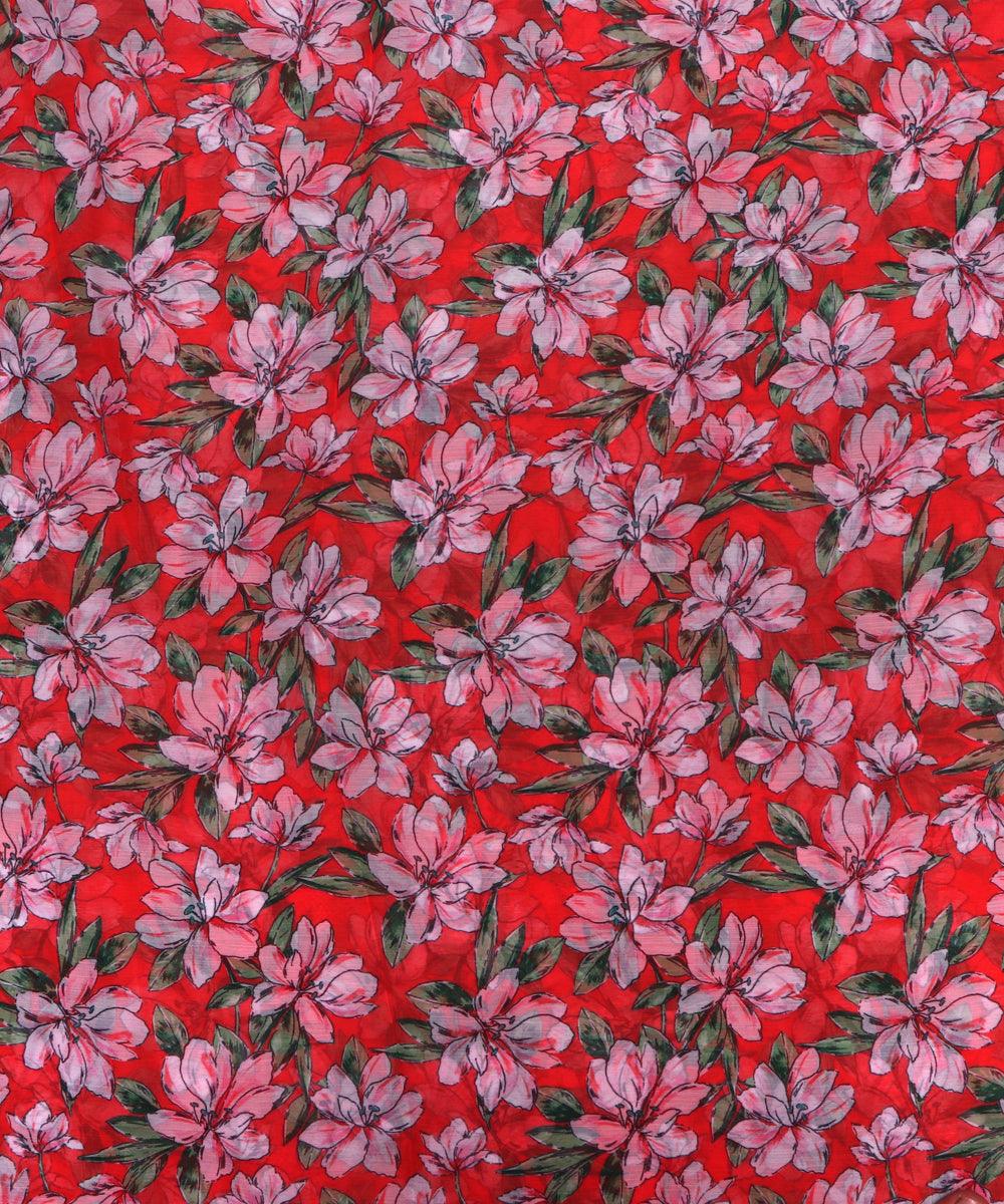 red colour floral print chiffon fabric
