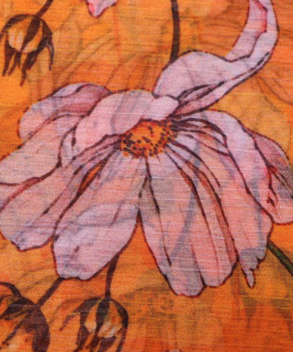 yellow colour floral print chiffon fabric