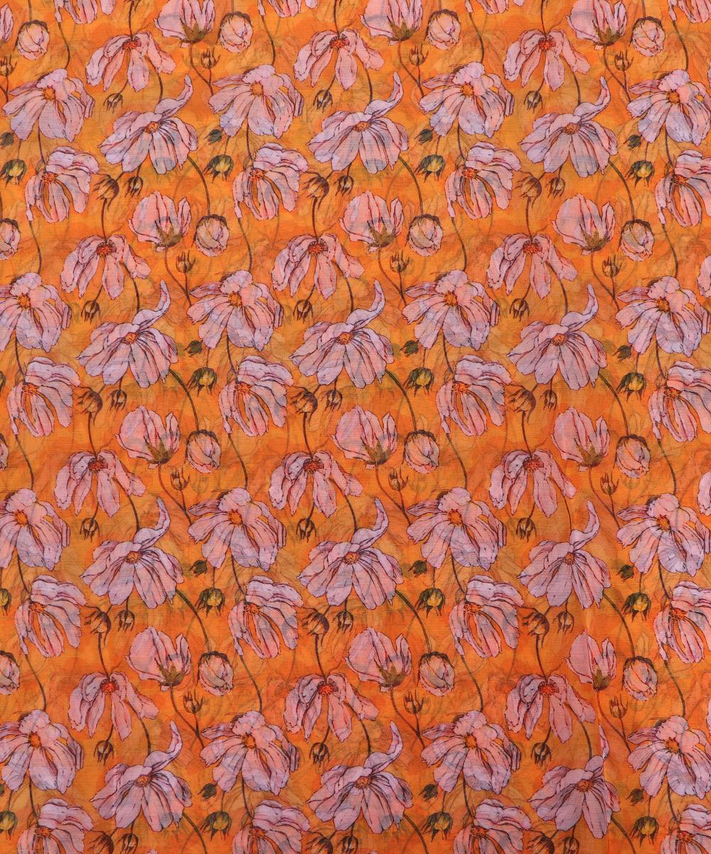 yellow colour floral print chiffon fabric