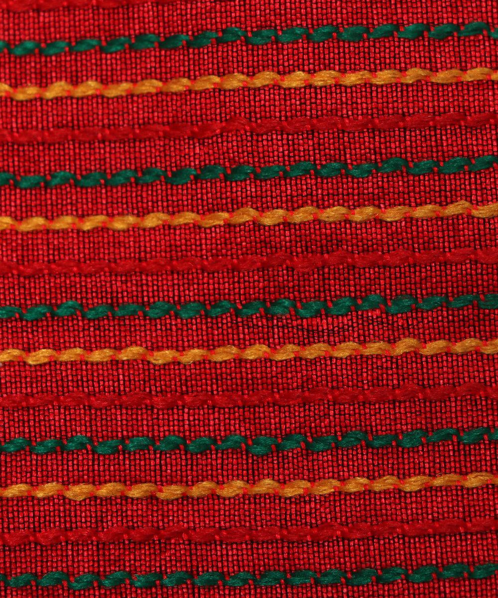 maroon colour kantha embroidery dupion silk fabric
