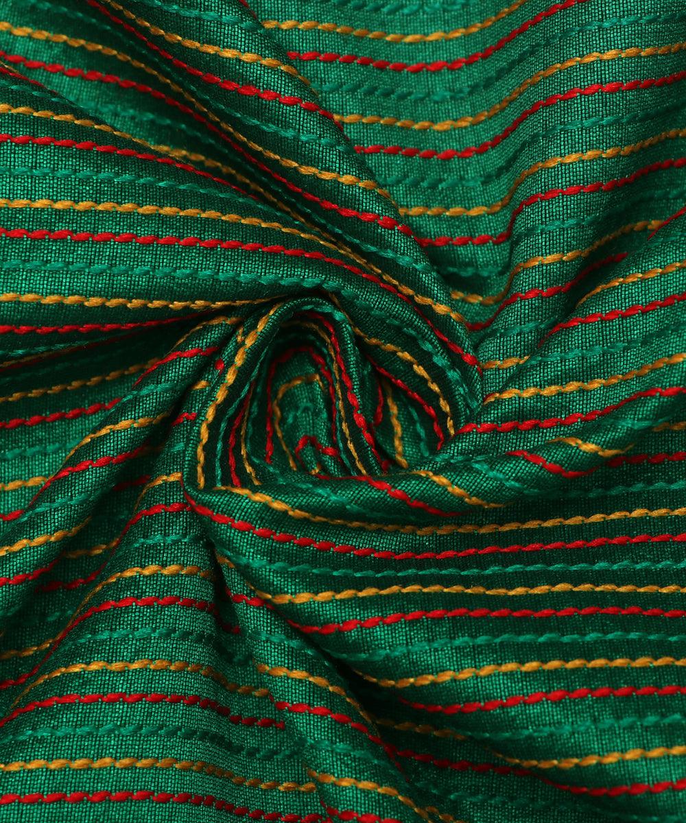 green colour kantha embroidery dupion silk fabric