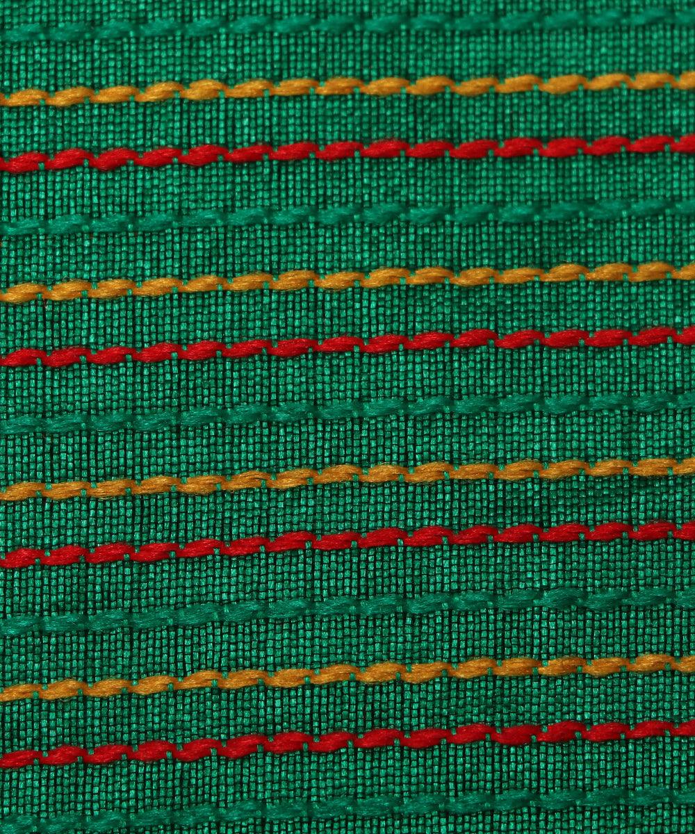 green colour kantha embroidery dupion silk fabric