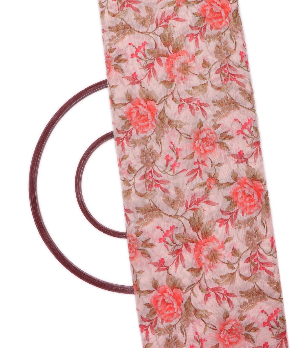 off white colour flower print chanderi fabric