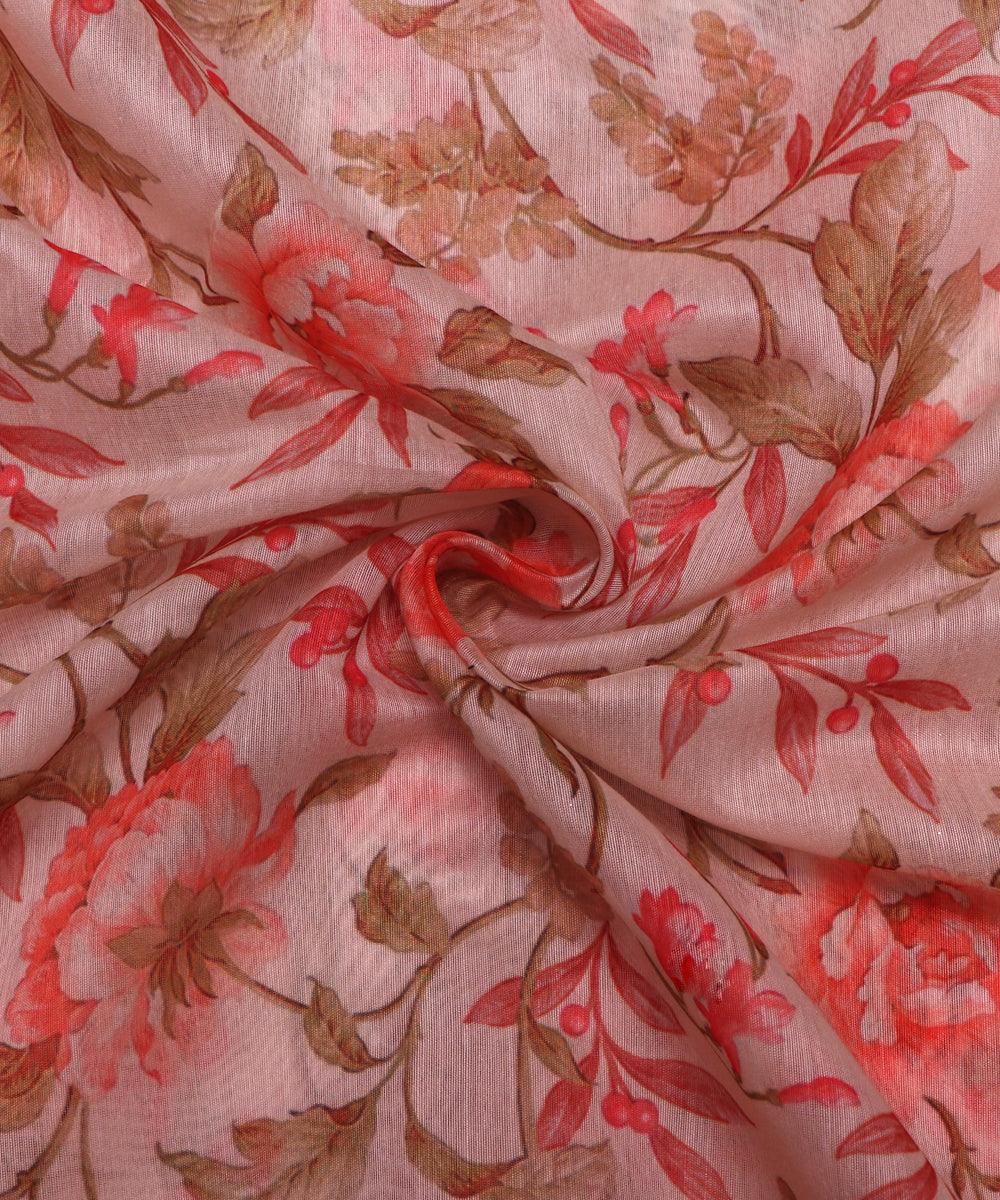 off white colour flower print chanderi fabric
