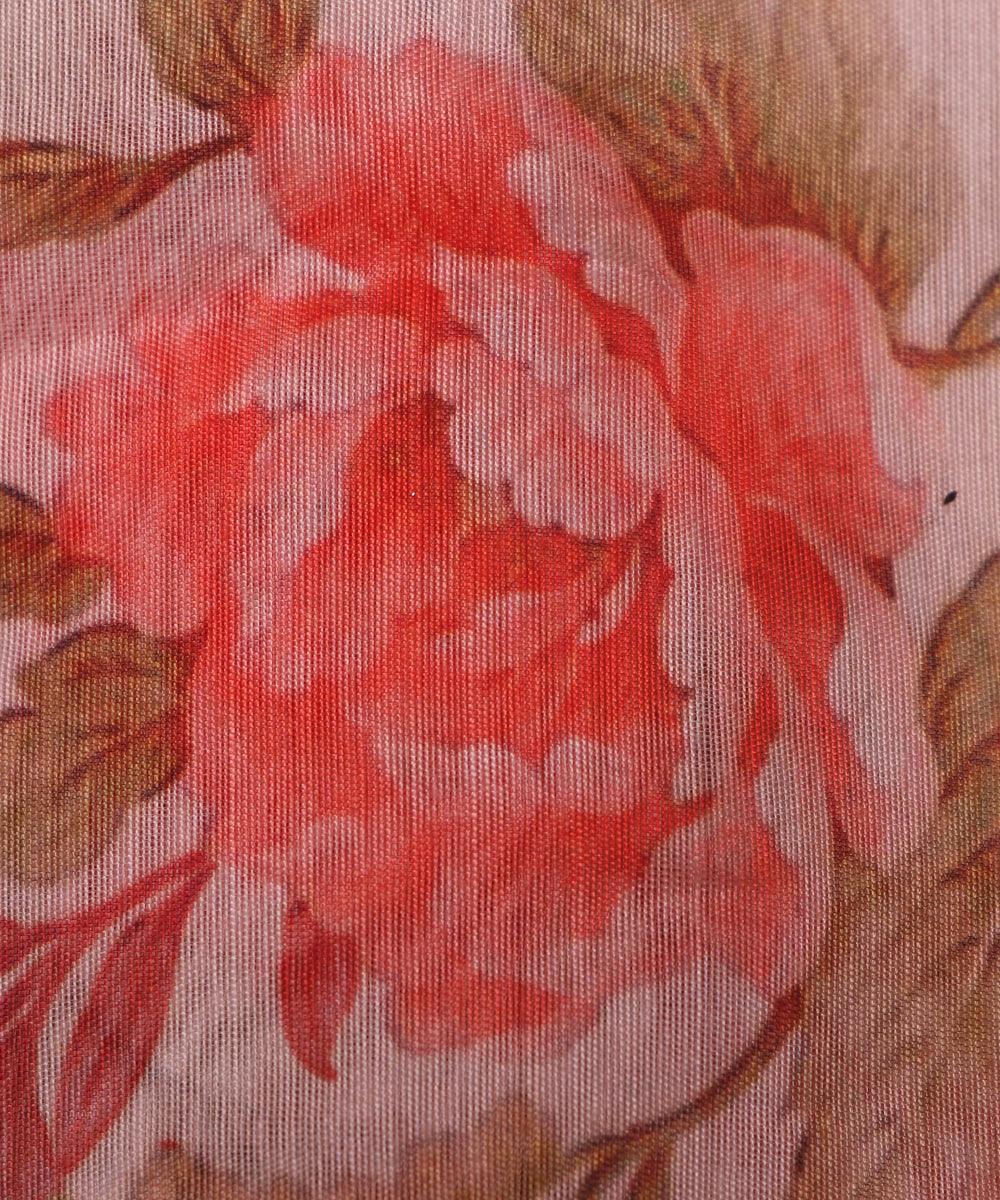 off white colour flower print chanderi fabric