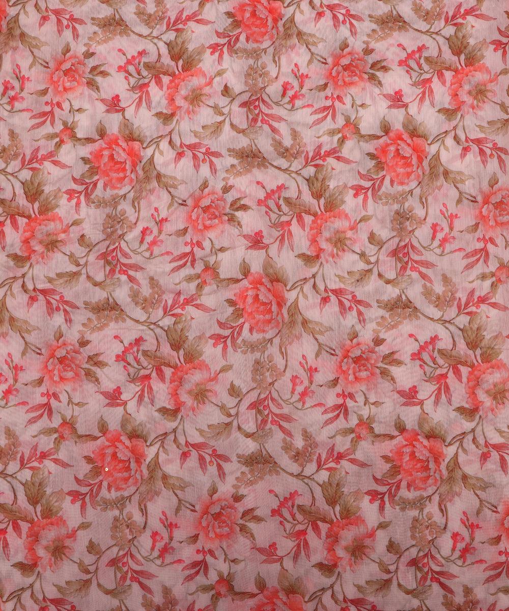 off white colour flower print chanderi fabric