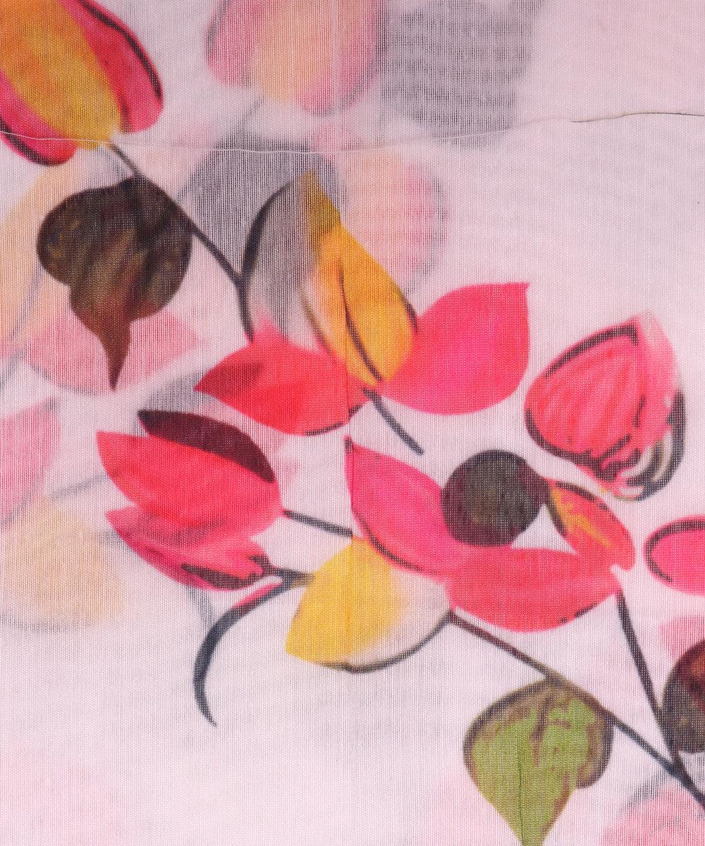 white colour flower print chanderi fabric