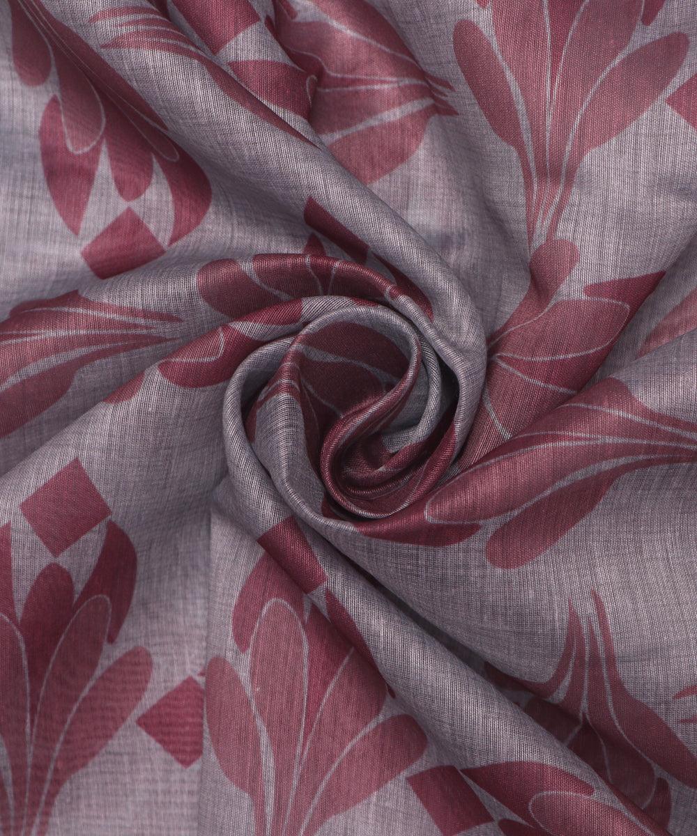 light grey colour flower print chanderi fabric