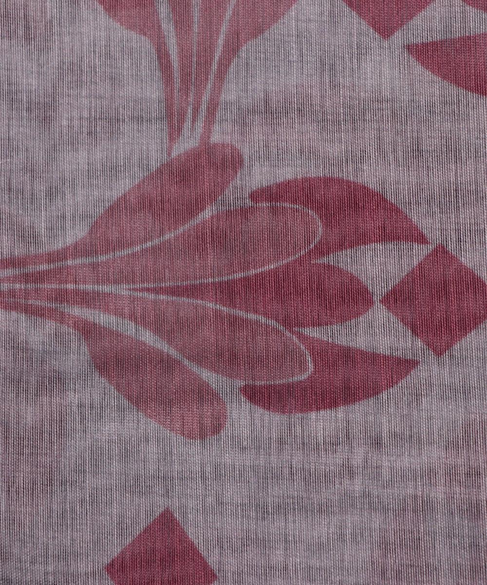 light grey colour flower print chanderi fabric