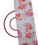 Aqua Red Colour Flower Print Chanderi Fabric
