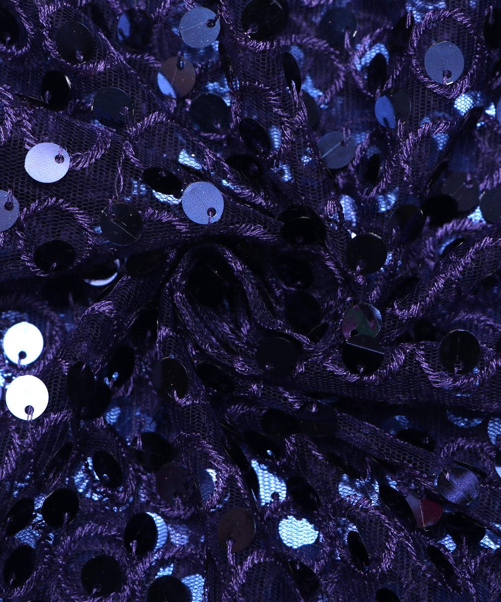 navy blue colour sequin net embroidery fabric
