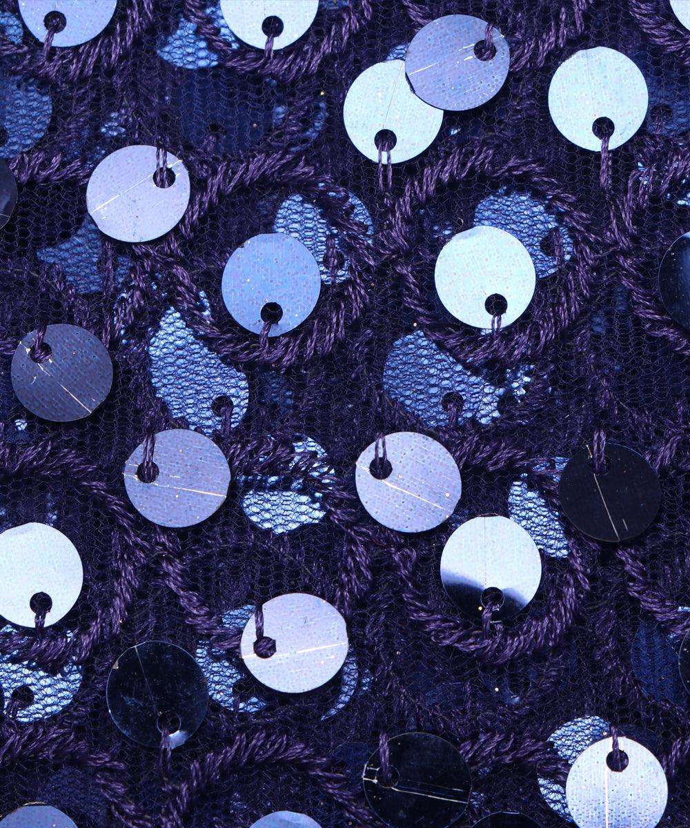 navy blue colour sequin net embroidery fabric