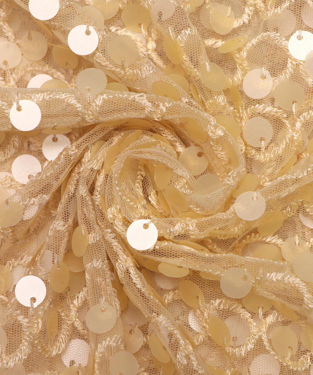 caramel colour sequin net embroidery fabric