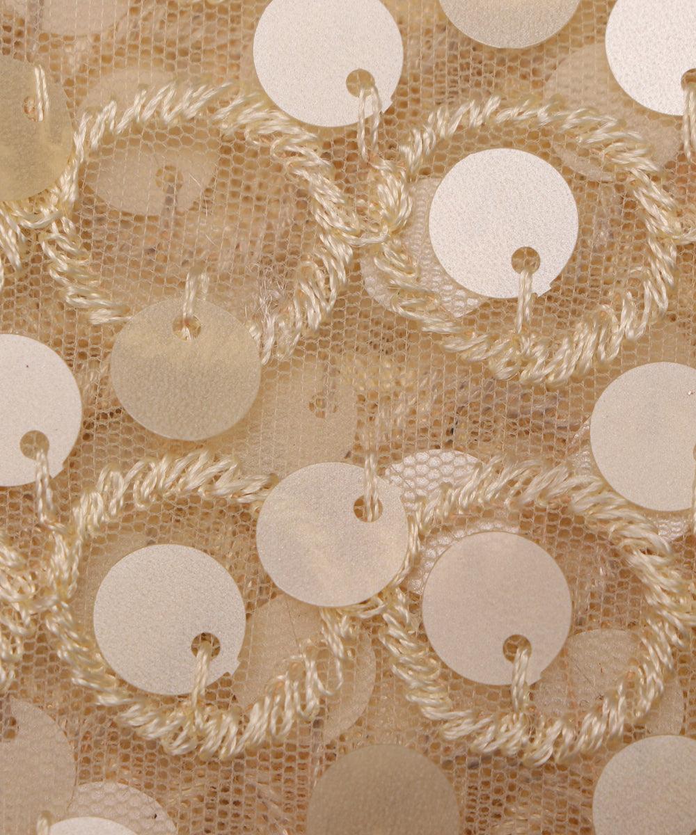 caramel colour sequin net embroidery fabric