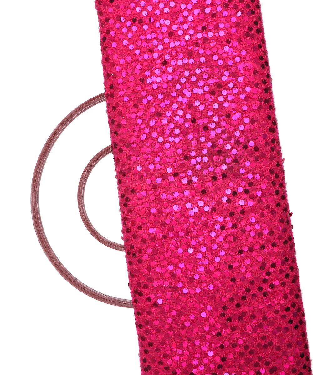 neon pink colour sequin net embroidery fabric