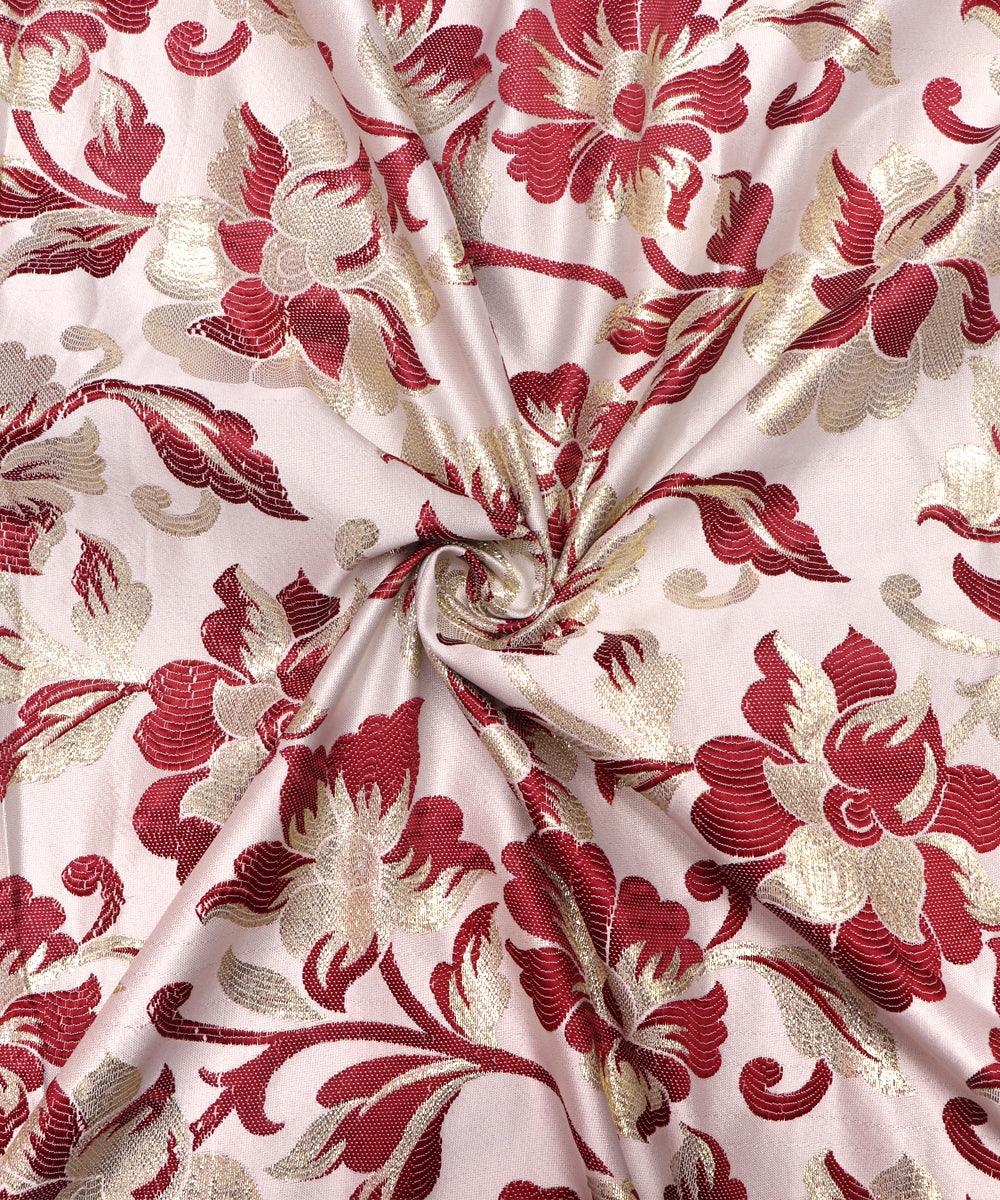Maroon Color Floral Pattern Gota Brocade Silk Fabric