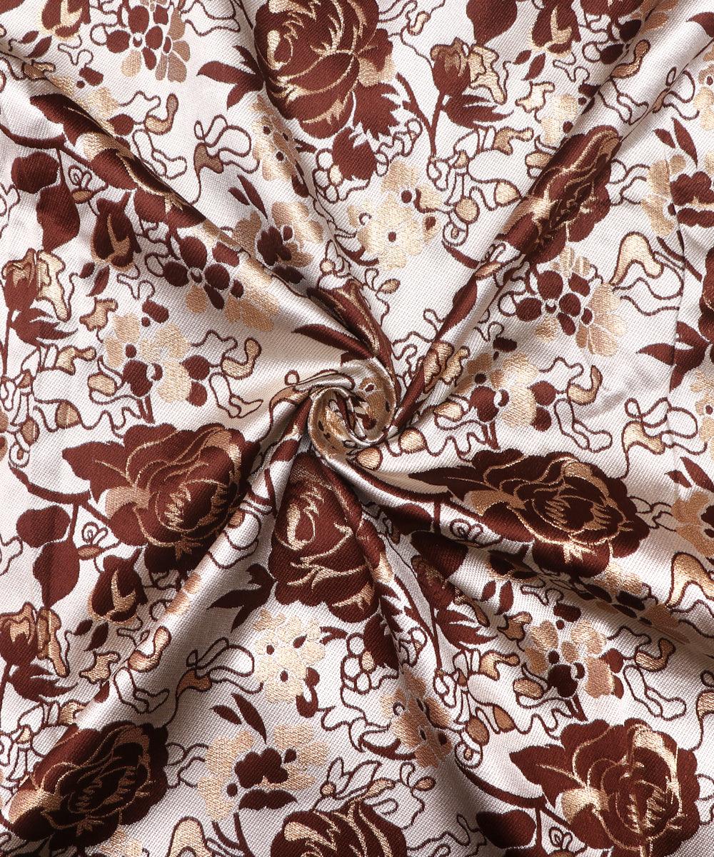 Dark Maroon Color Floral Pattern Gota Brocade Silk Fabric