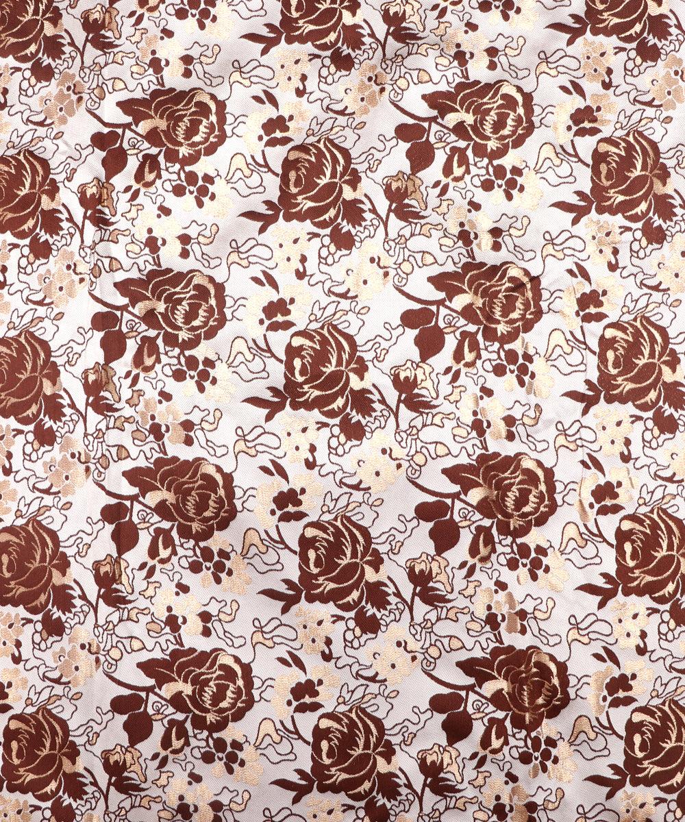 Dark Maroon Color Floral Pattern Gota Brocade Silk Fabric