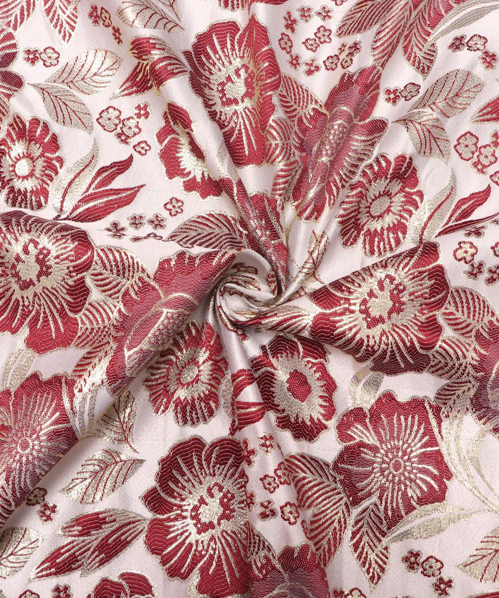 Maroon Color Floral Pattern Gota Brocade Silk Fabric