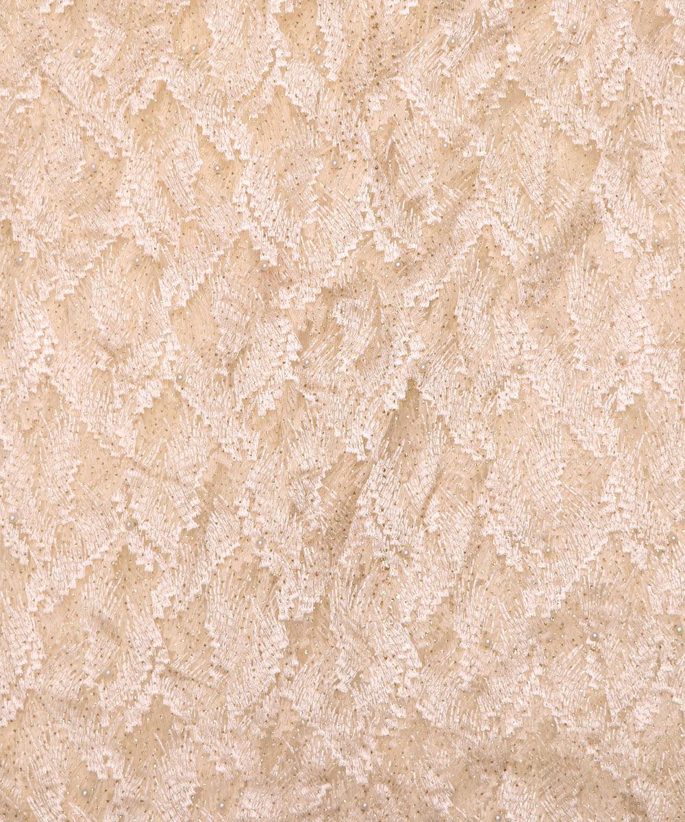 Off White Colour Abstract Pattern Imported Net Thread Embroidery Fabric