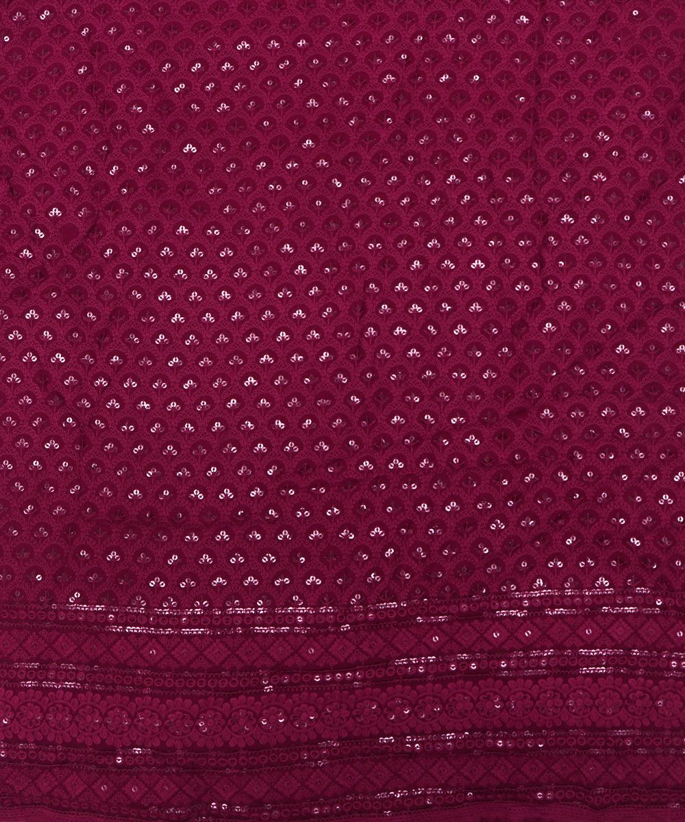 Wine Colour Chikan Embroidery Rayon Fabric