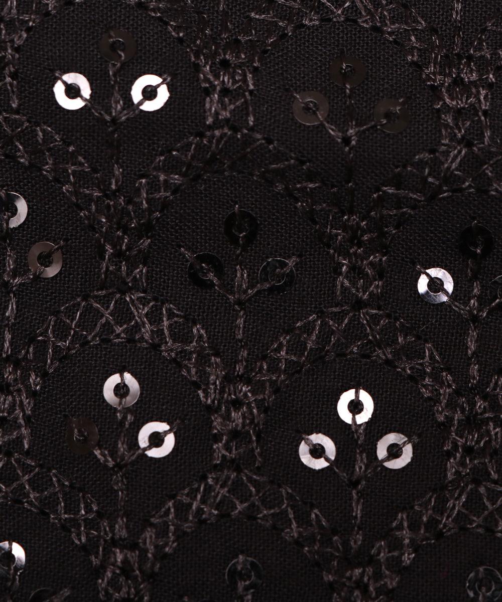 Black Colour Chikan Embroidery Rayon Fabric
